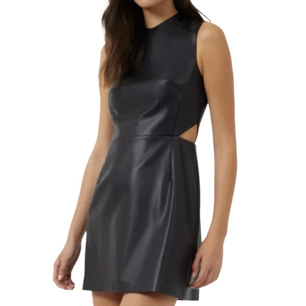EUC French Connection Crolenda Faix Leather Side Cut Out Dress Black Size 6